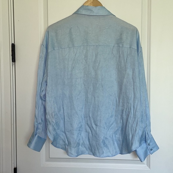 Zara Women’s Front Button Wrinkled Fabric Blouse Sky Blue L - Picture 5 of 7